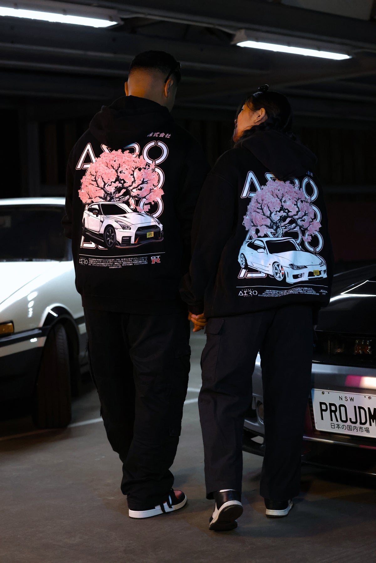 The Touge Hoodie, black heavyweight hoodie with S15 front-end graphic (view 2)
