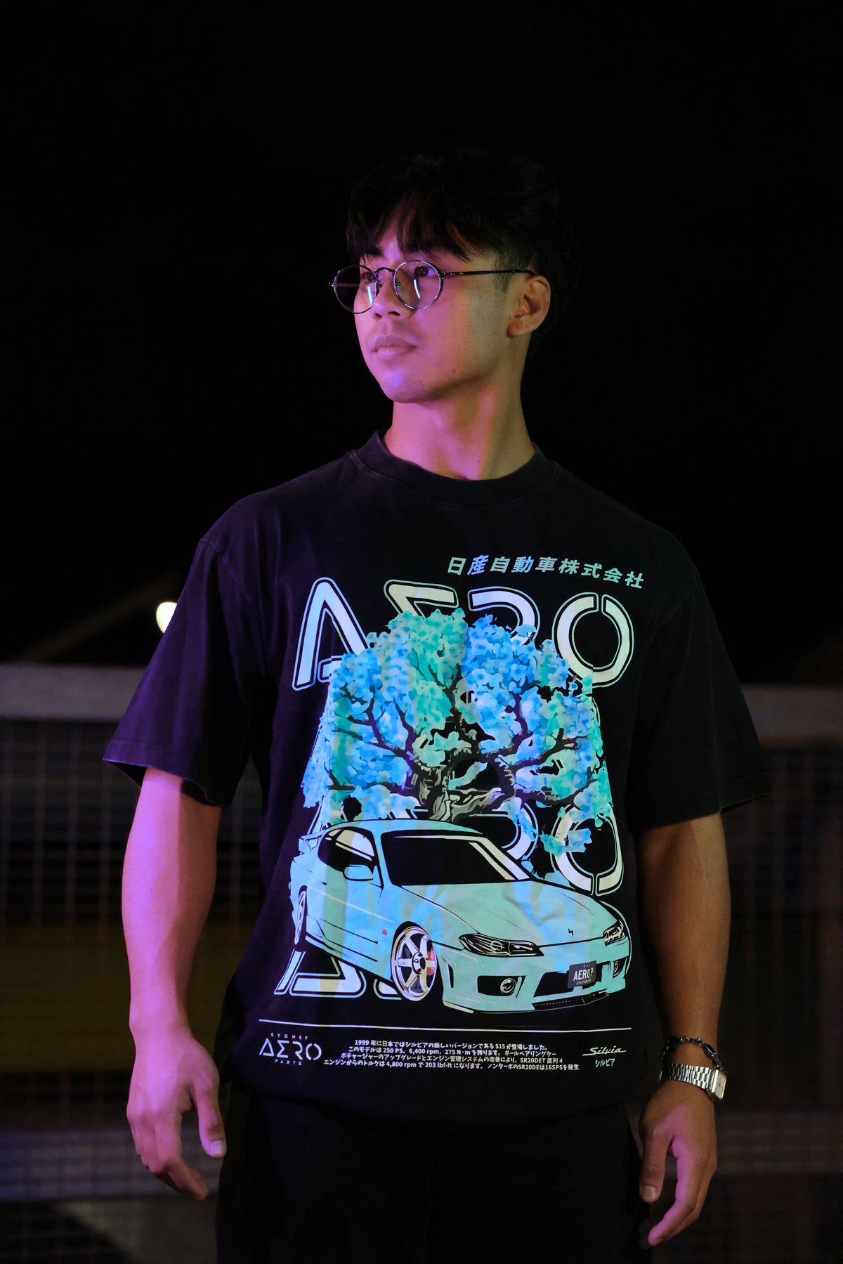 The Tiffany Tee, washed black oversized tee with Tiffany Blue S15 print (view 2)