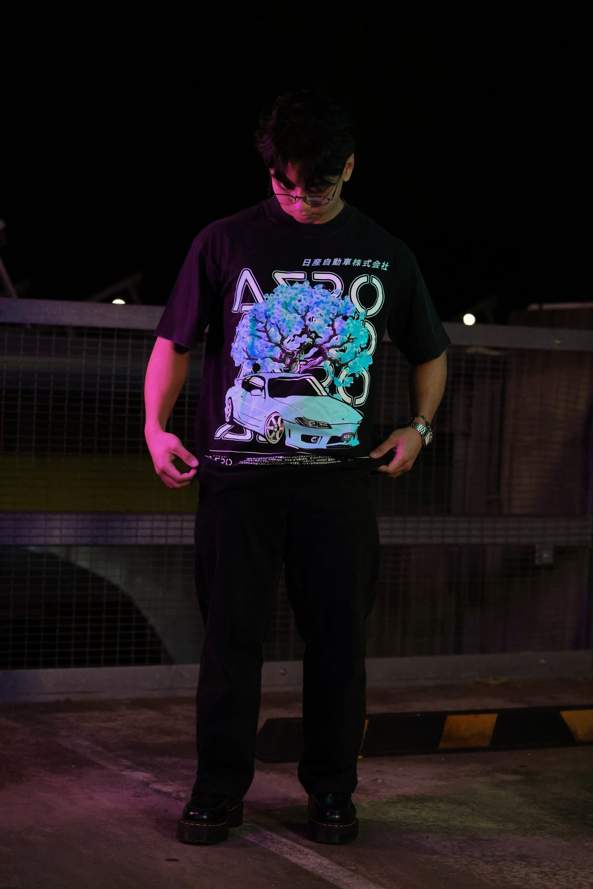 The Tiffany Tee, washed black oversized tee with Tiffany Blue S15 print (view 3)