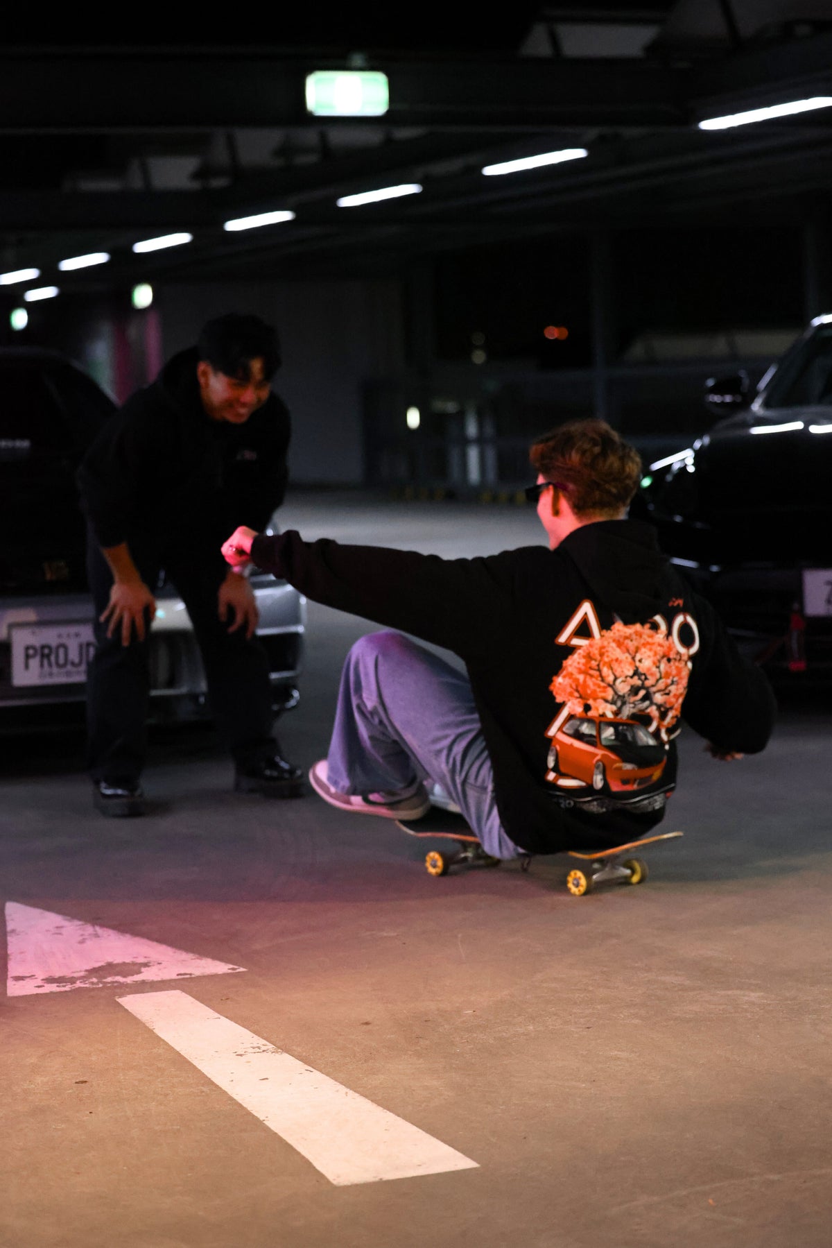 The Redlining Hoodie, black heavyweight hoodie with red EG Civic rear graphic (view 3)