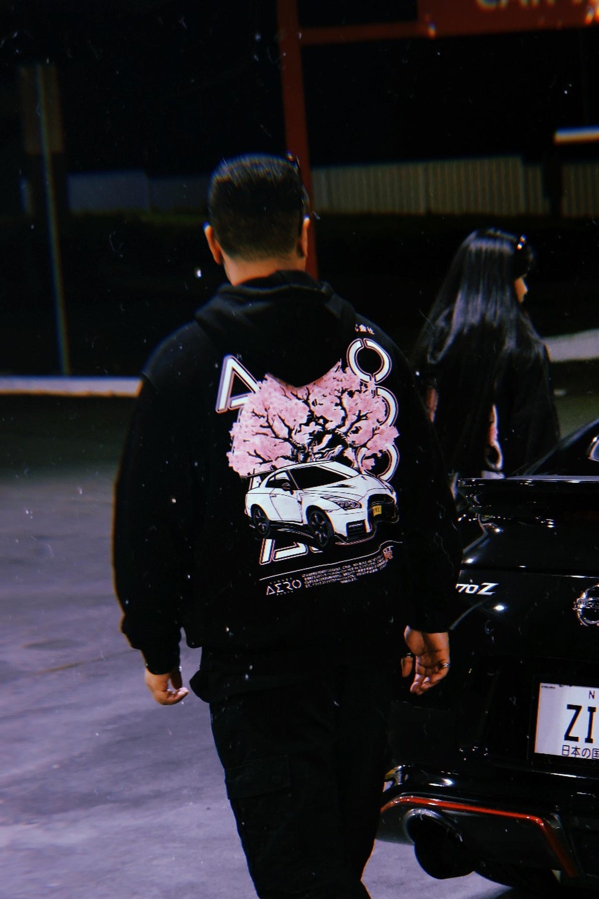 The Godzilla Hoodie, black heavyweight hoodie with R35 GT-R graphic (view 4)