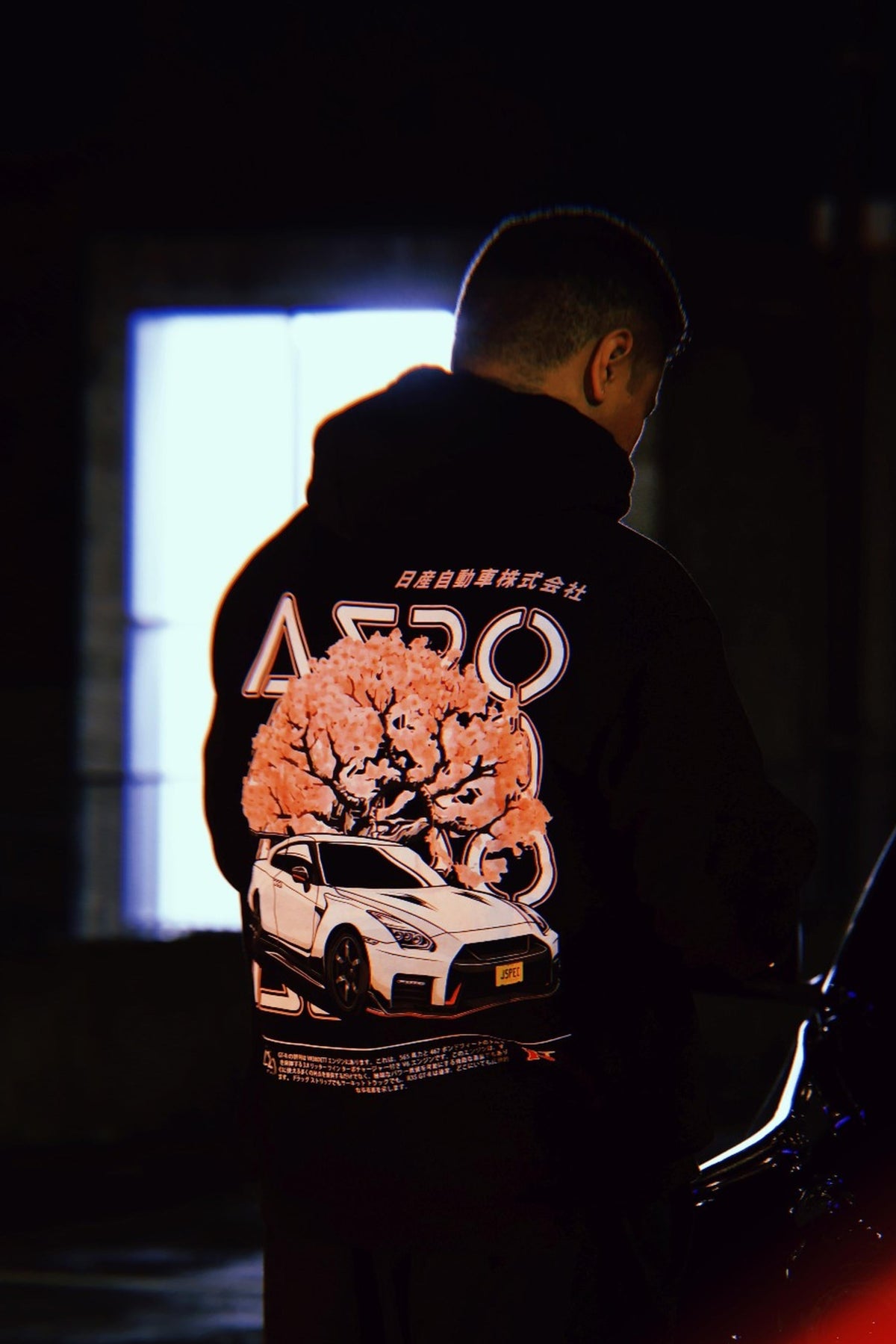 The Godzilla Hoodie, black heavyweight hoodie with R35 GT-R graphic (view 2)
